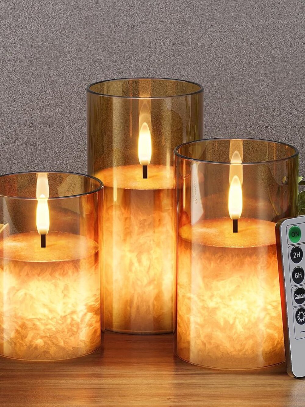 Battery Operated Flameless Candles with Remote & Timer, Gold Glass 3Pack